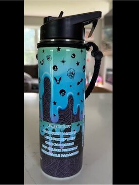 NWT FROST BUDDY Teal & Black Skull Print Insulated Bottle HALLOWEEN